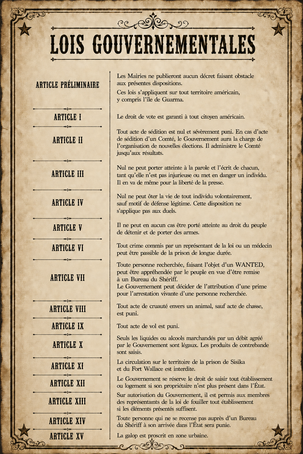 Affiche des lois gouvernementales